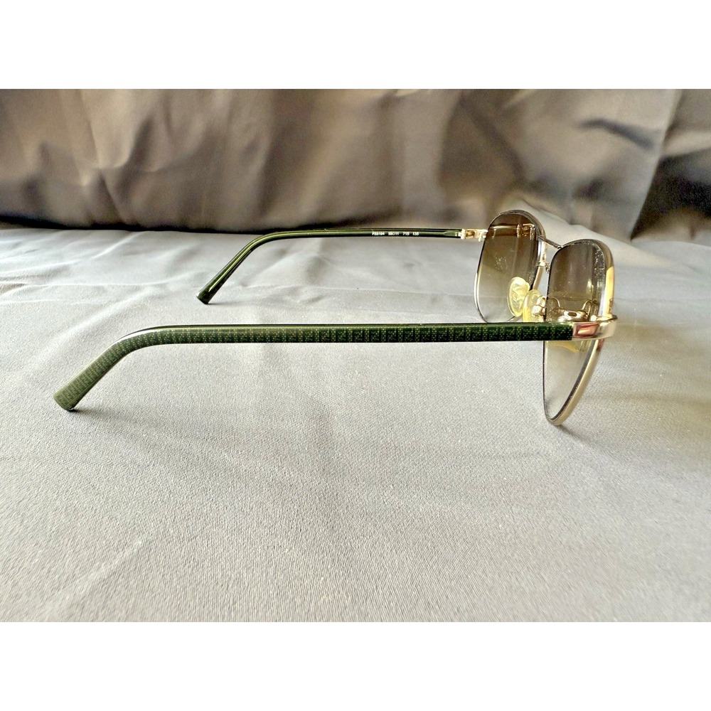 FENDI FS 5194 Aviator Sunglasses Light Gold‎ Green Designer Metal Double Bridge - Picture 4 of 8